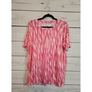 Style & Co Women's Pink White Printed Round Neck Short Sleeve T-Shirt Size Large